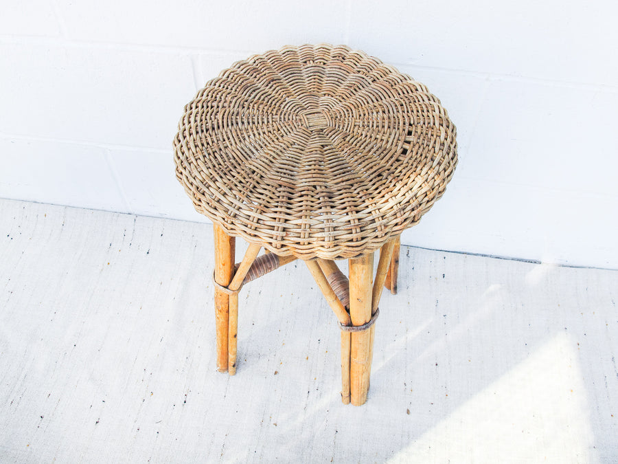 Wicker Plant Stool with woven bottom detail