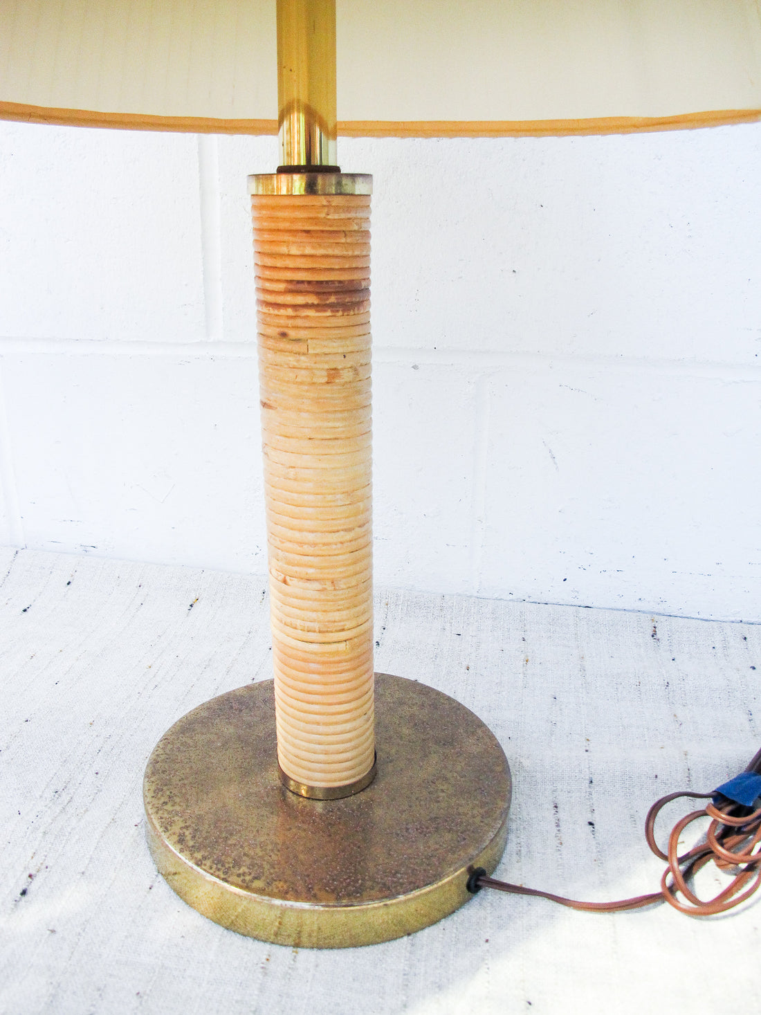 Brass Lamp with Rattan Wrapped Base and Accordion Shade