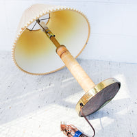 Brass Lamp with Rattan Wrapped Base and Accordion Shade