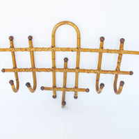 Antique French Bamboo and Rattan 5 Hook Wall Rack
