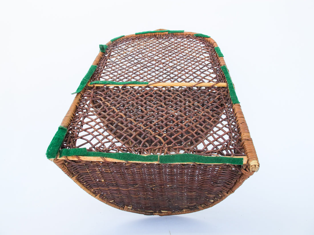 Two Tier Dark Stain Rattan Wicker Wall Basket Shelf