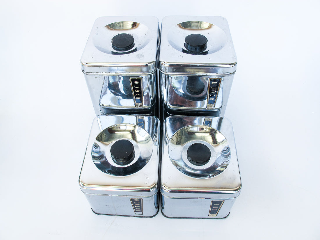 Set of 4 Chrome Canister Beautyware set