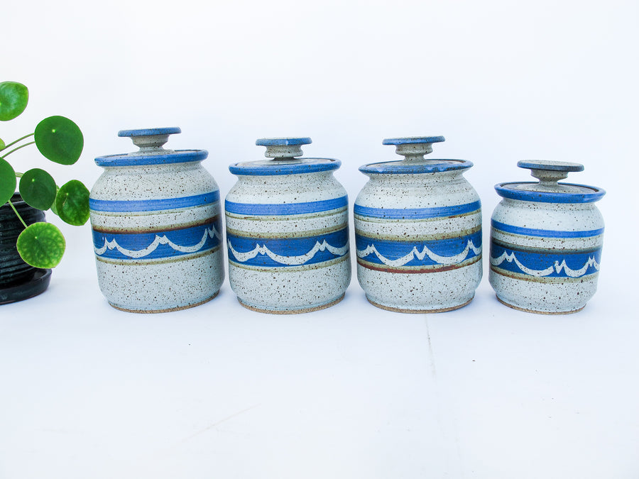 Blue and Gray Pottery Canisters-set of 4 with lids