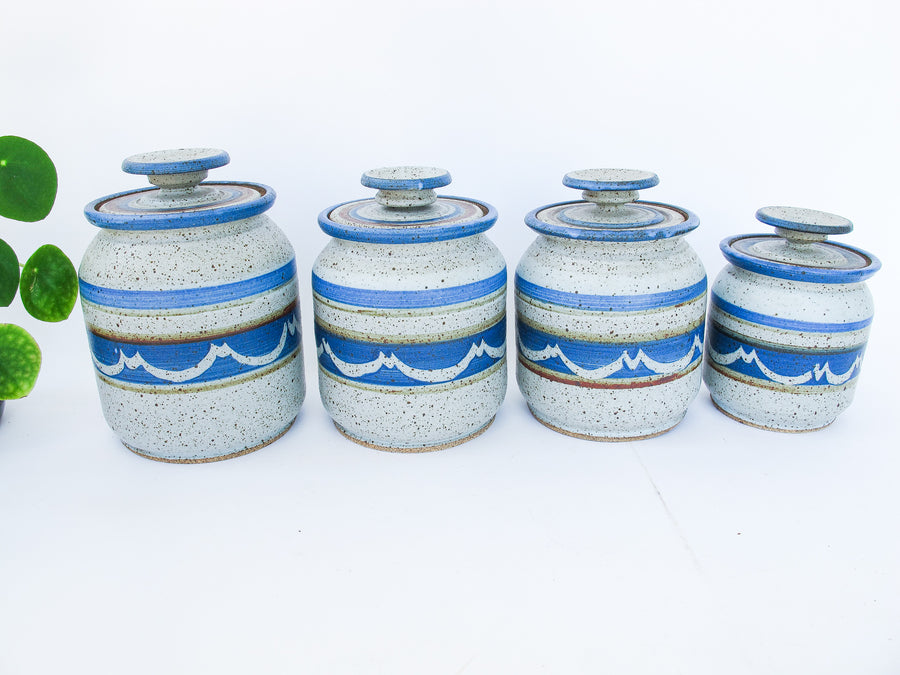 Blue and Gray Pottery Canisters-set of 4 with lids