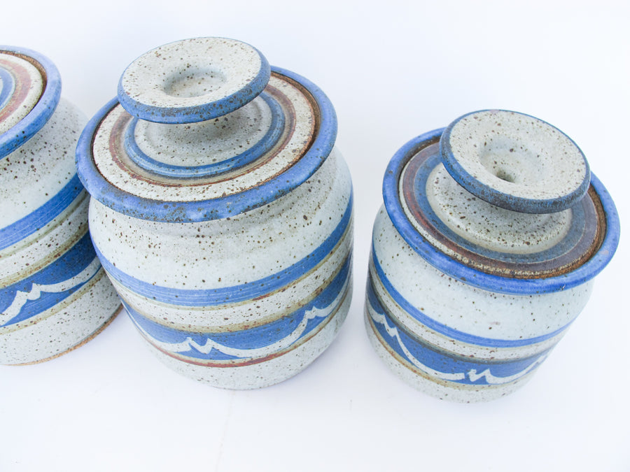 Blue and Gray Pottery Canisters-set of 4 with lids