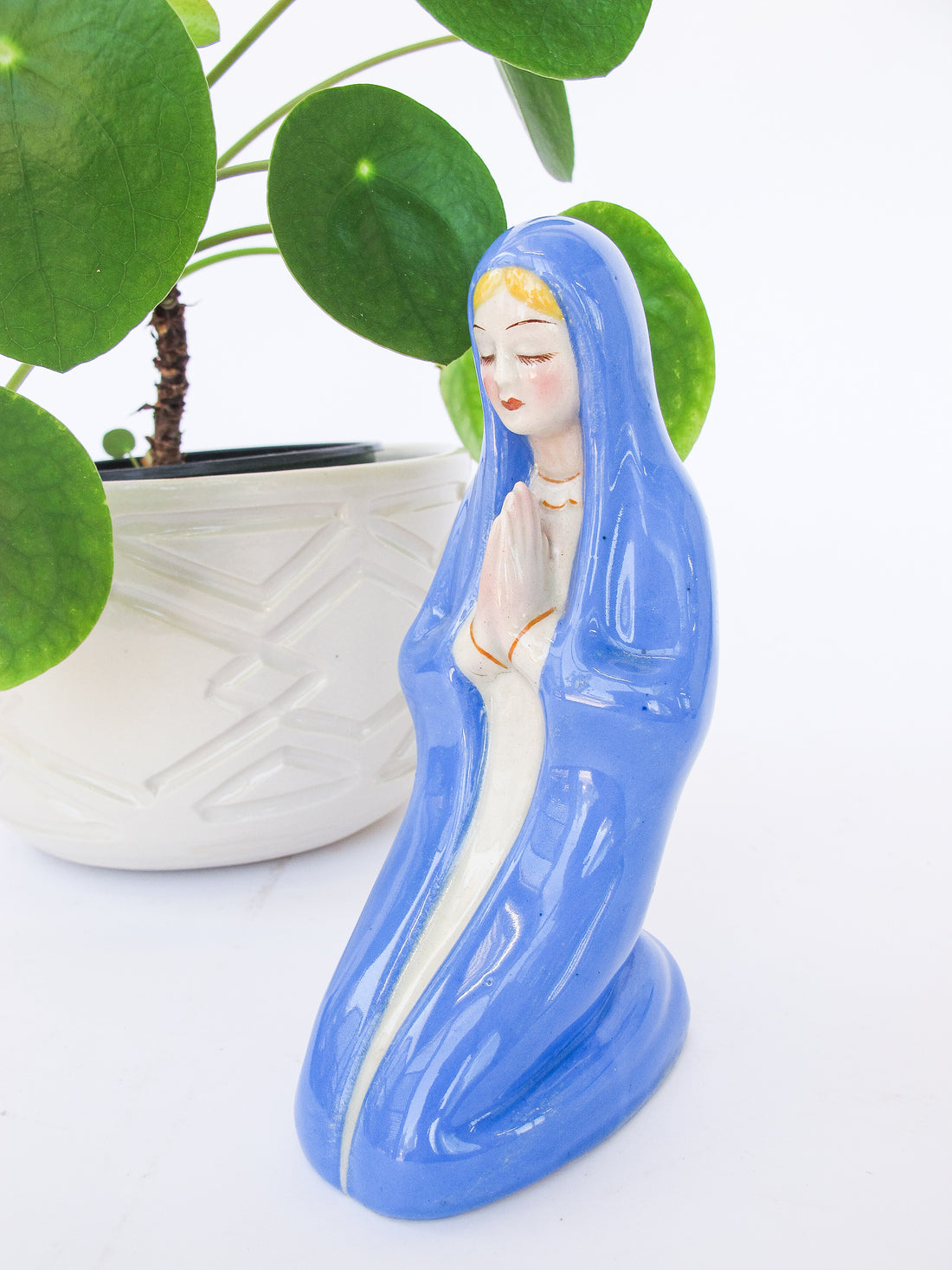 Vibrant Italian Porcelain Mary Statue