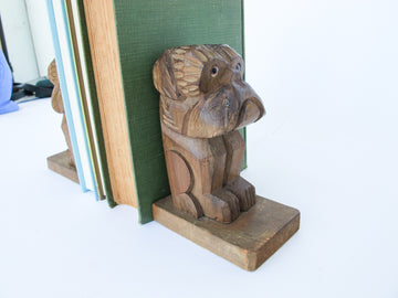 Set of 2 Carved Wood Bulldog Bookends - Made in Japan Jack S.