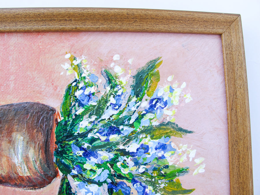 Mini Canvas Flower Painting with Wood Frame - No Signature