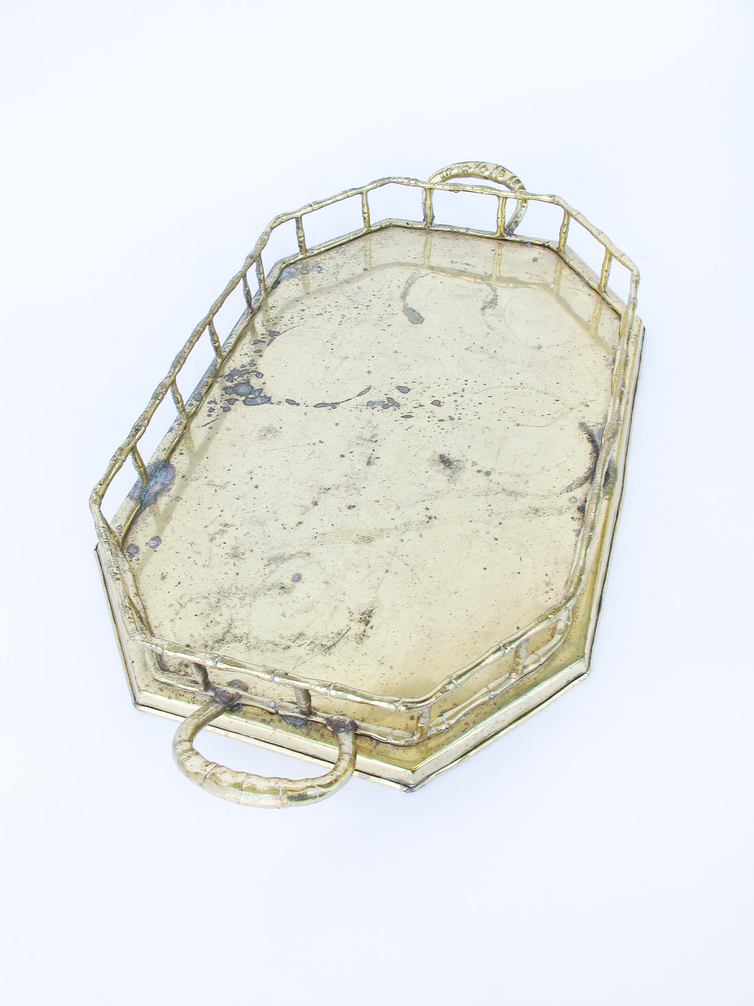 Brass Hollywood Regency Tray Vintage with Bamboo Detailing