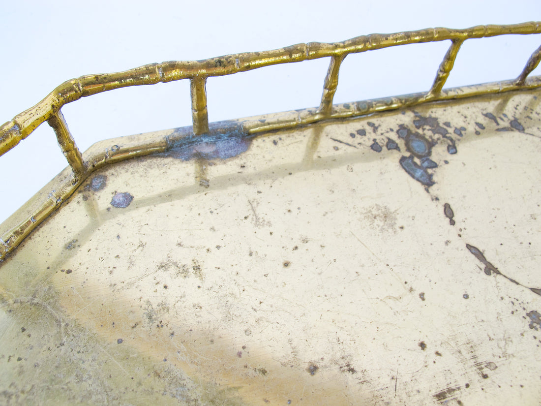 Brass Hollywood Regency Tray Vintage with Bamboo Detailing
