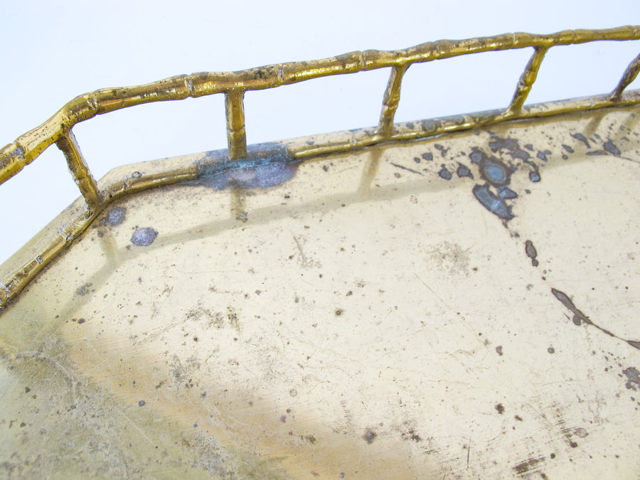 Brass Hollywood Regency Tray Vintage with Bamboo Detailing