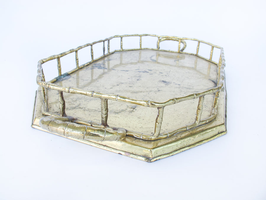 Brass Hollywood Regency Tray Vintage with Bamboo Detailing