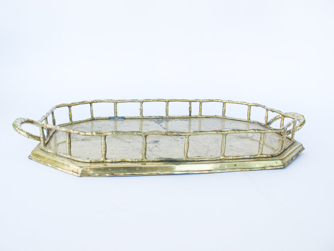 Brass Hollywood Regency Tray Vintage with Bamboo Detailing