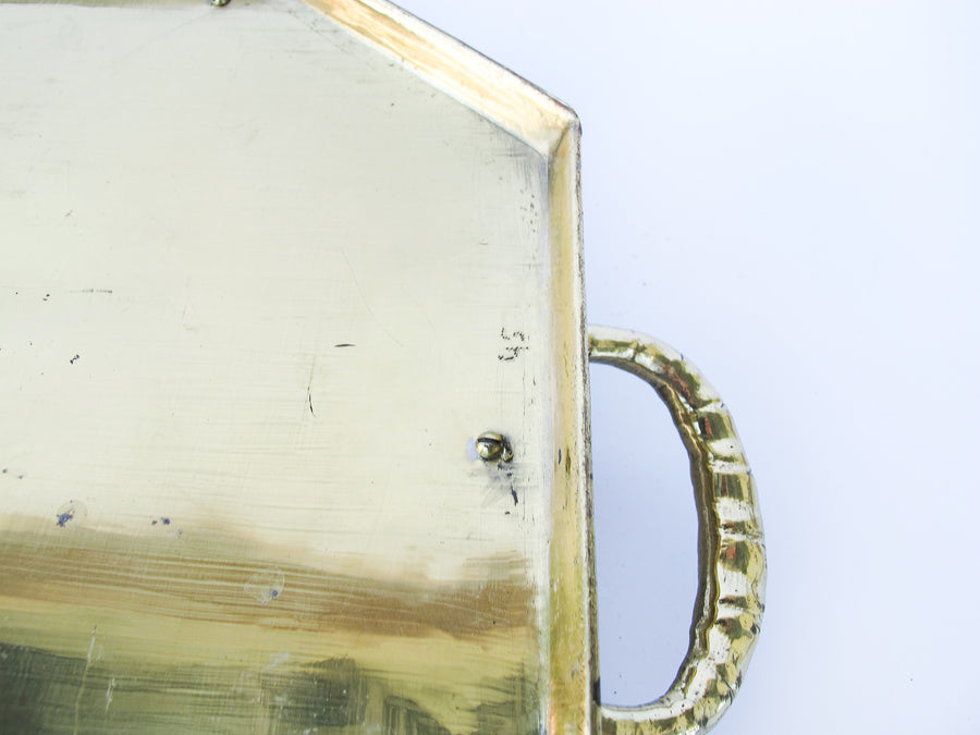Brass Hollywood Regency Tray Vintage with Bamboo Detailing