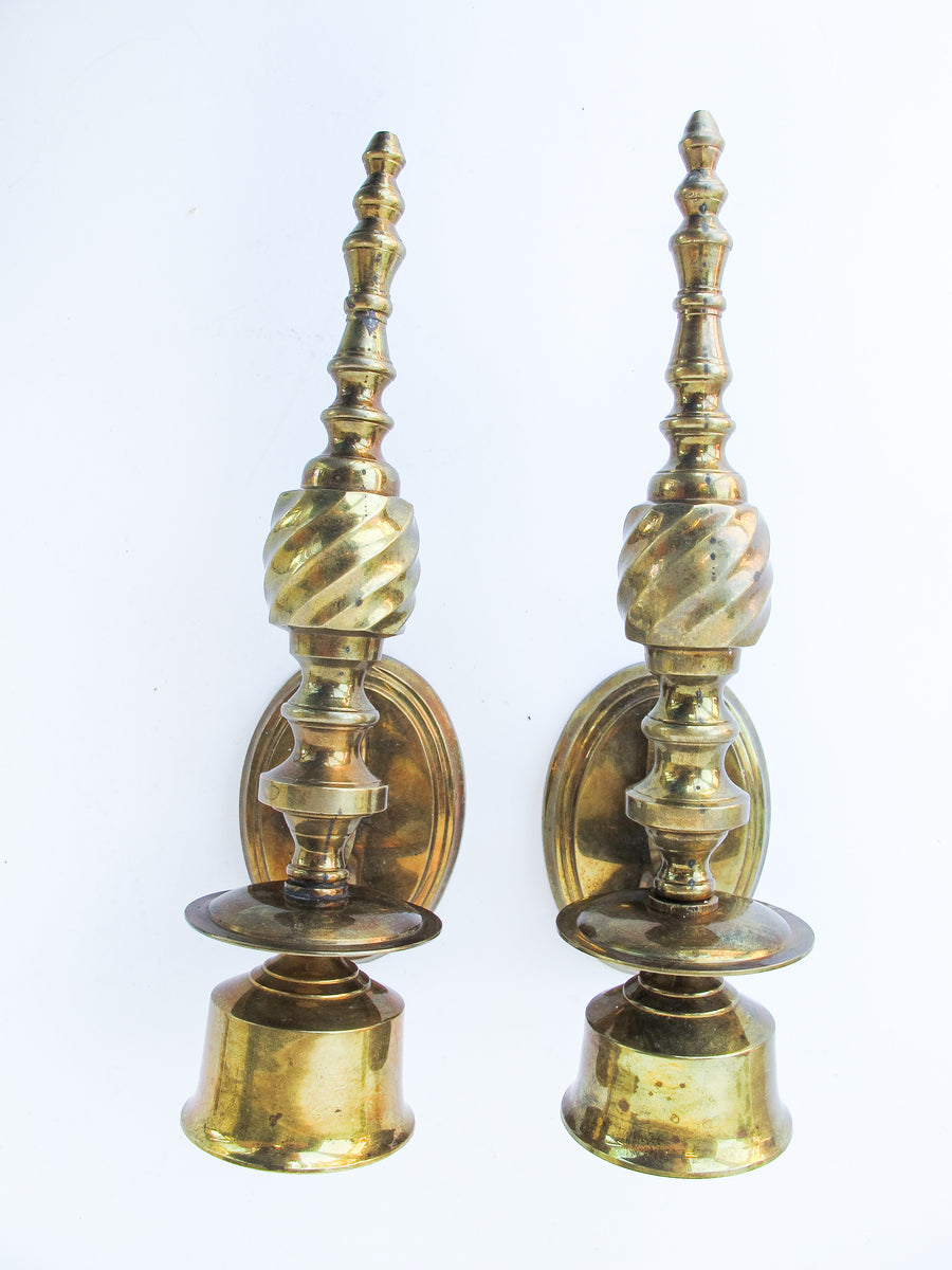 Brass Tapered Wall Sconce Candle Holders Set of 2