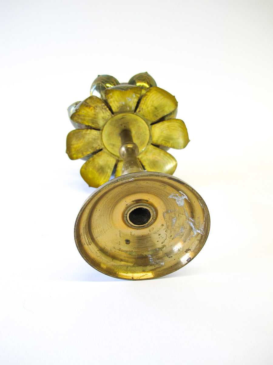 Lotus Flower Standing Brass Candle Holder