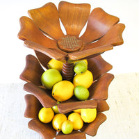 3 Tier Floral Carved Wood Basket Organizer Holder