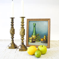 Heavy Moroccan Brass Tapered Candle Sticks - Set of 2