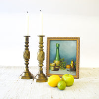 Heavy Moroccan Brass Tapered Candle Sticks - Set of 2