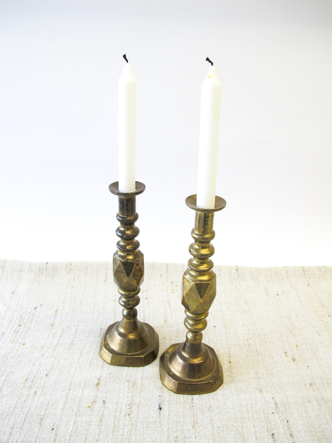 Heavy Moroccan Brass Tapered Candle Sticks - Set of 2