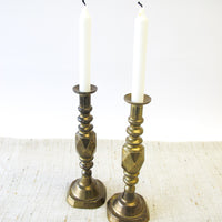 Heavy Moroccan Brass Tapered Candle Sticks - Set of 2