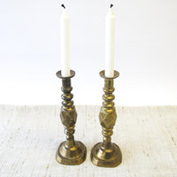 Heavy Moroccan Brass Tapered Candle Sticks - Set of 2