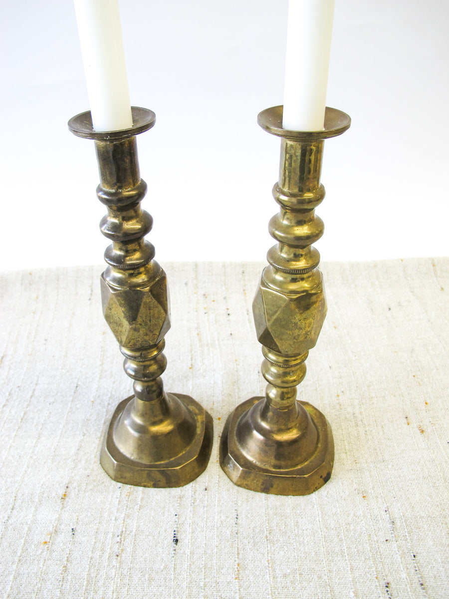 Heavy Moroccan Brass Tapered Candle Sticks - Set of 2