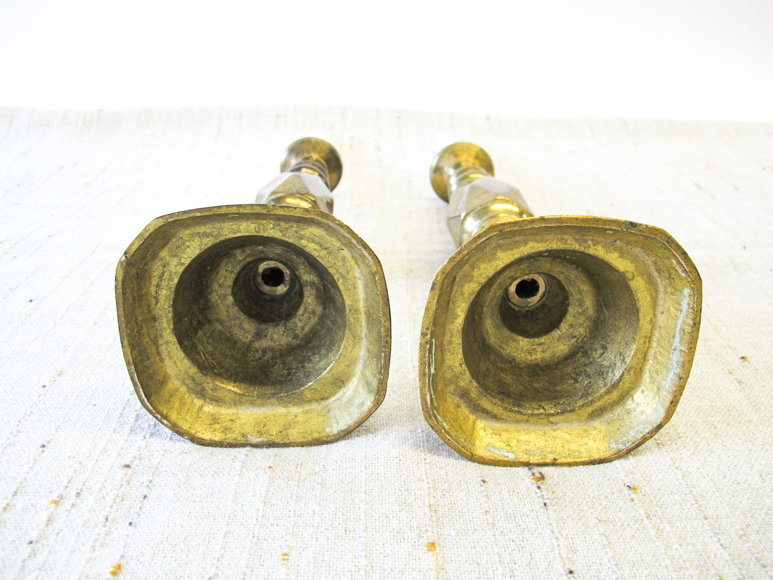 Heavy Moroccan Brass Tapered Candle Sticks - Set of 2