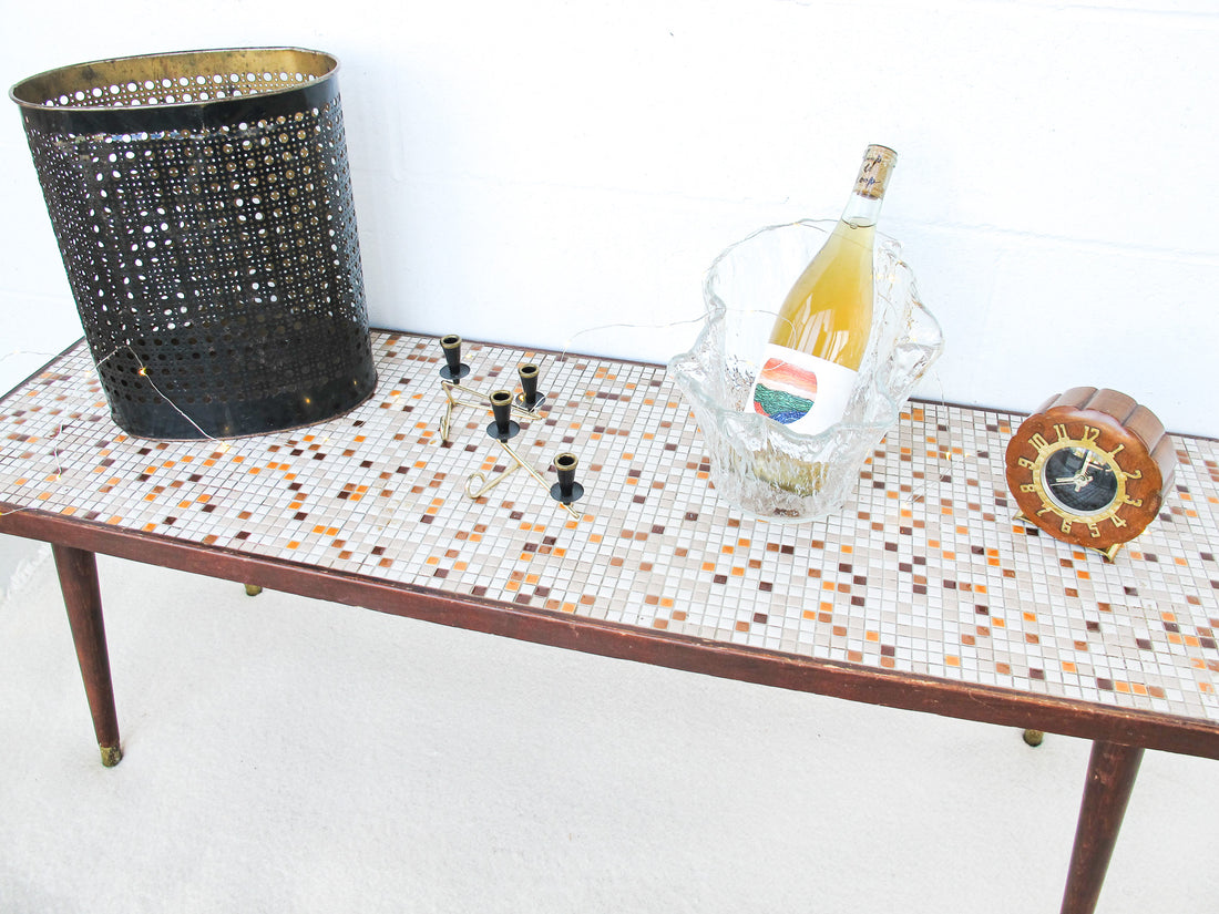 Pink and Orange Mini Tile Midcentury Coffee Table