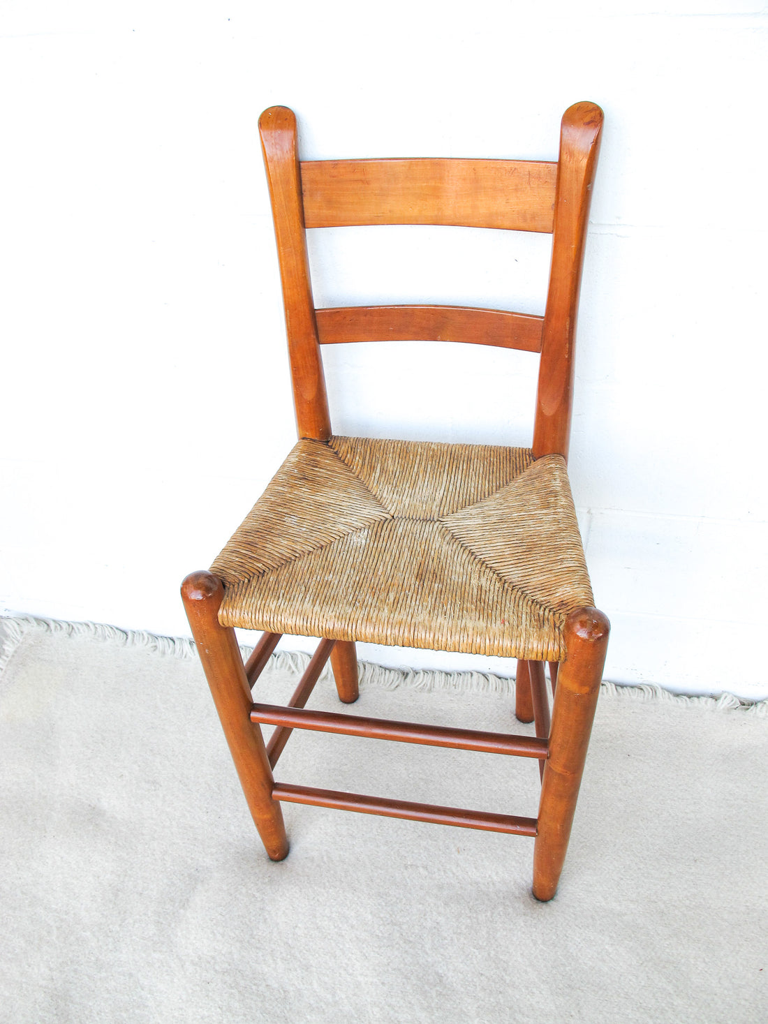 Primitive Rush Seat Wood Bar Stool Chair