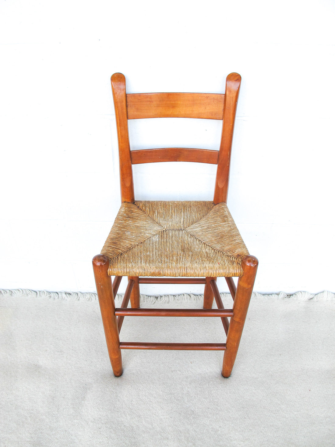 Primitive Rush Seat Wood Bar Stool Chair
