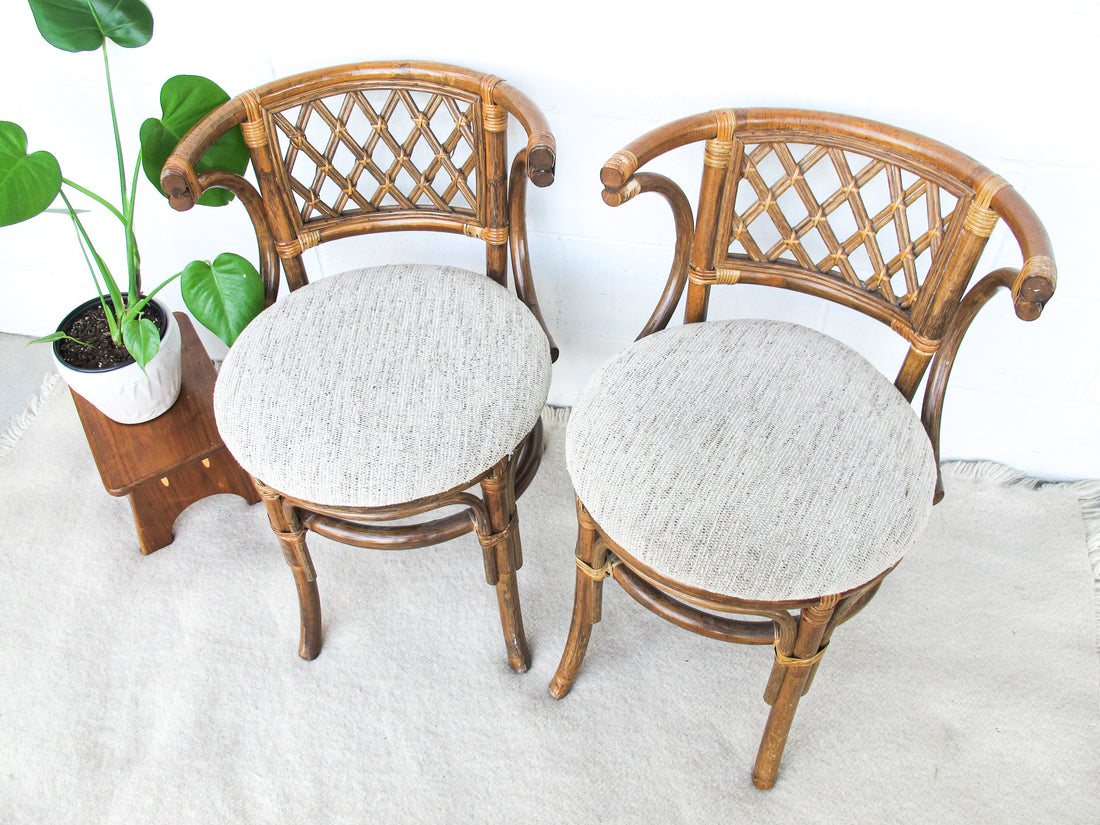 Set of 2 Wicker and Bamboo Chairs