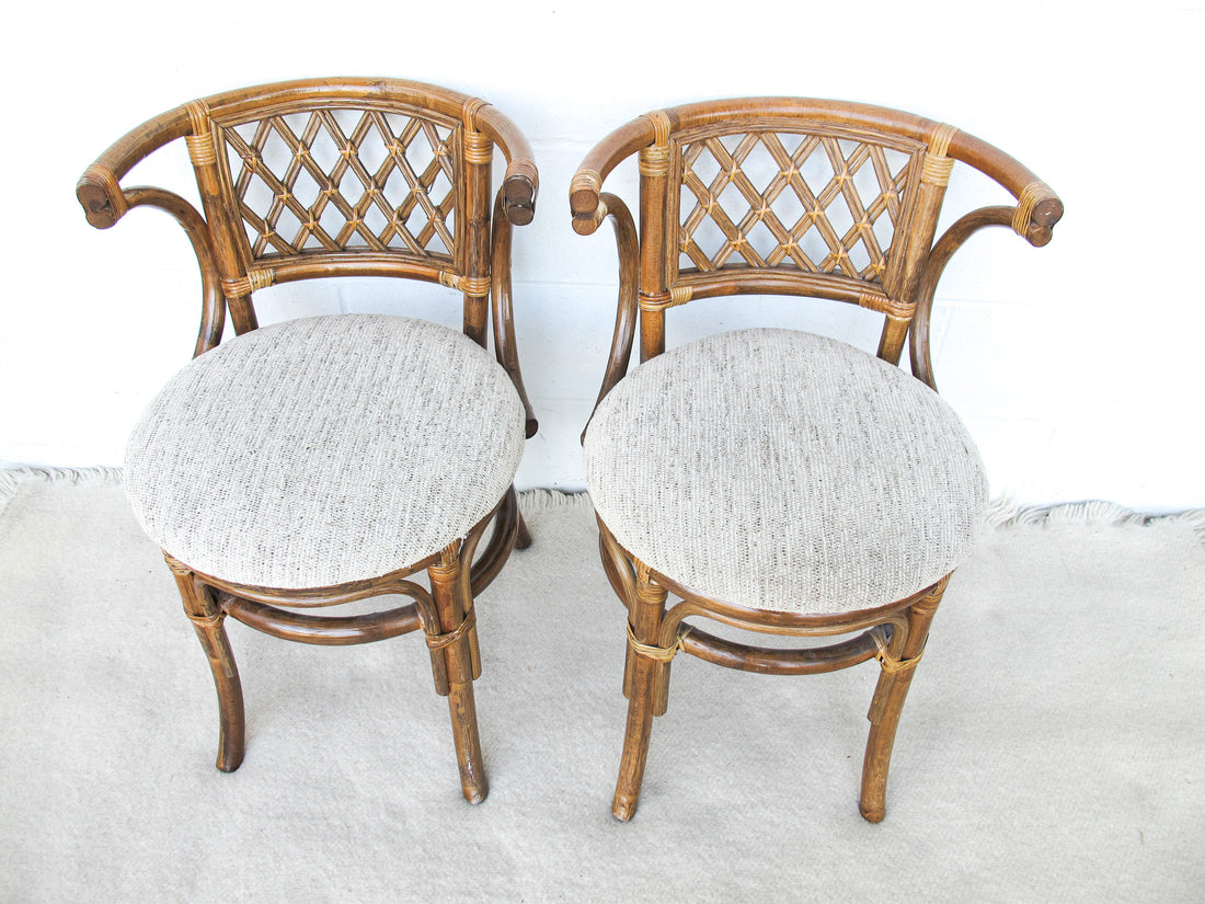 Set of 2 Wicker and Bamboo Chairs