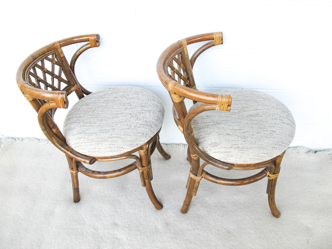 Set of 2 Wicker and Bamboo Chairs