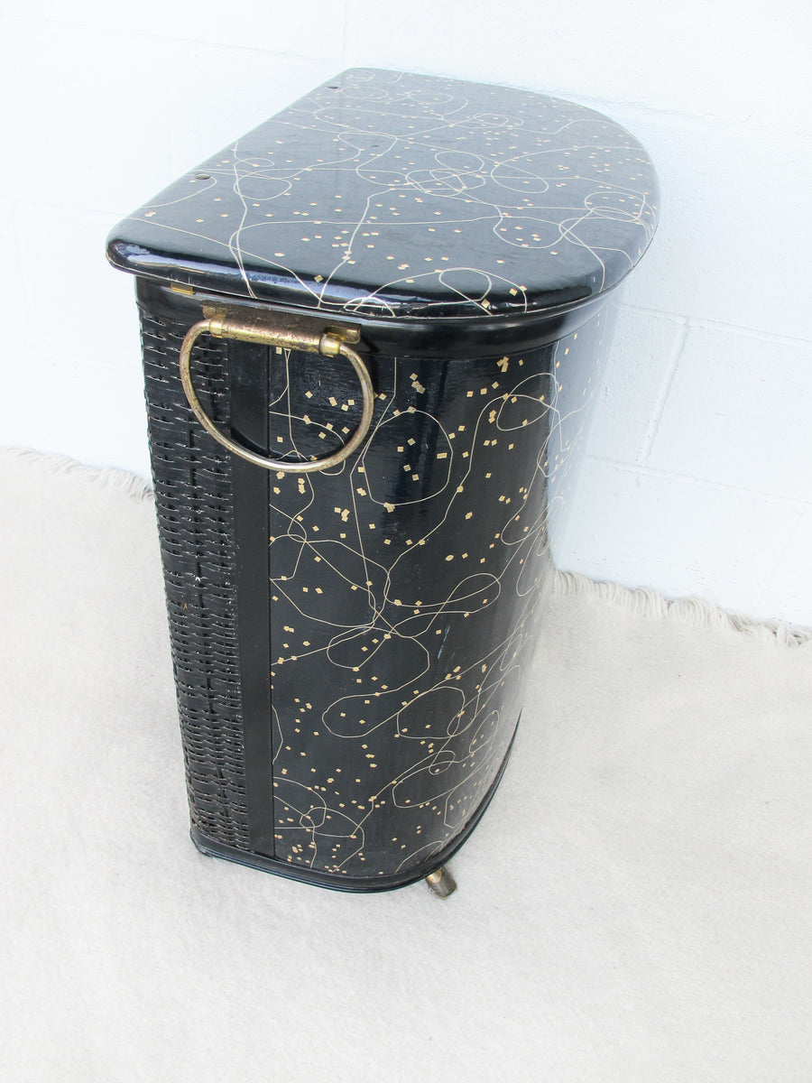 Black and Brass  Woven Hamper Pearl Wick NY