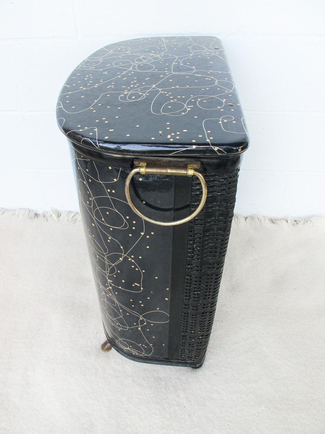 Black and Brass  Woven Hamper Pearl Wick NY