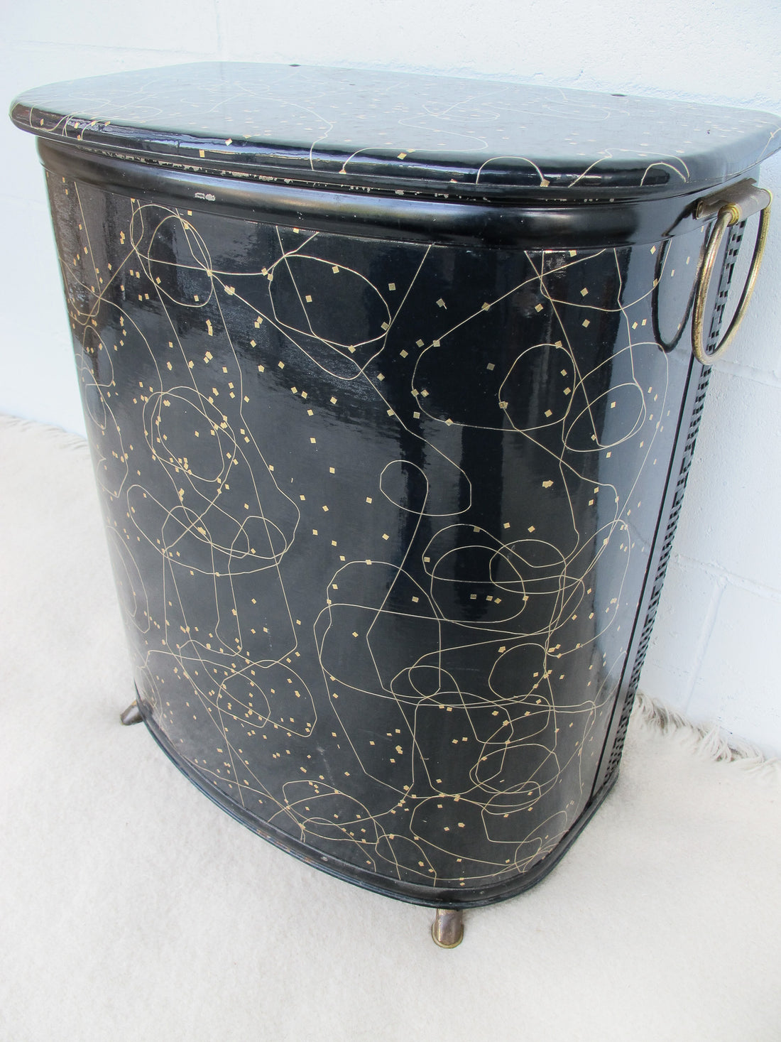 Black and Brass  Woven Hamper Pearl Wick NY