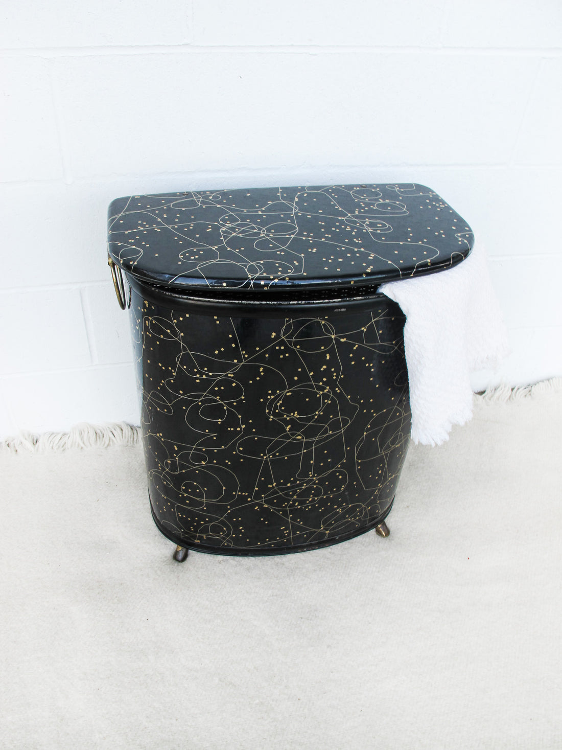 Black and Brass  Woven Hamper Pearl Wick NY