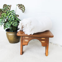 Small Wood Stool with Inlay Detail Block Carved Legs