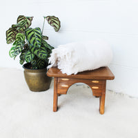 Small Wood Stool with Inlay Detail Block Carved Legs