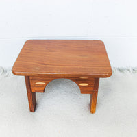 Small Wood Stool with Inlay Detail Block Carved Legs