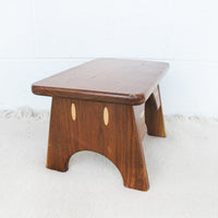 Small Wood Stool with Inlay Detail Block Carved Legs