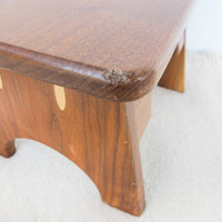 Small Wood Stool with Inlay Detail Block Carved Legs