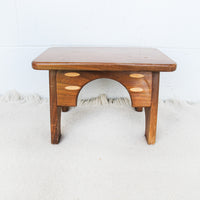 Small Wood Stool with Inlay Detail Block Carved Legs