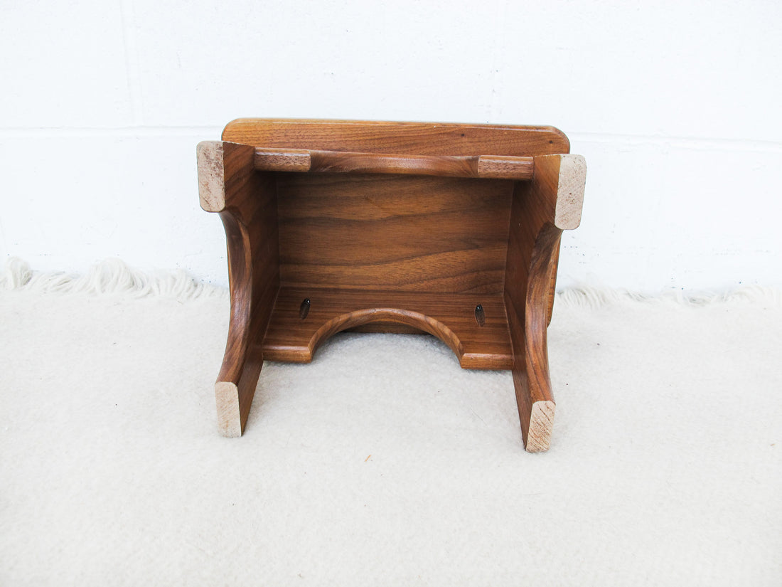 Small Wood Stool with Inlay Detail Block Carved Legs