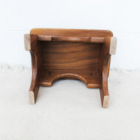 Small Wood Stool with Inlay Detail Block Carved Legs