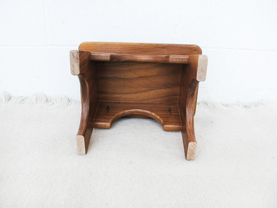 Small Wood Stool with Inlay Detail Block Carved Legs