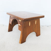 Small Wood Stool with Inlay Detail Block Carved Legs