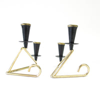Black Metal with Gold Accents Mini Taper Candle Holders - Set of 2