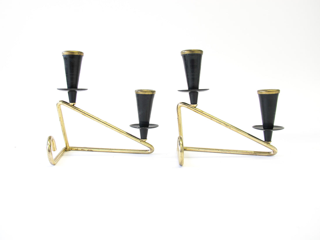 Black Metal with Gold Accents Mini Taper Candle Holders - Set of 2